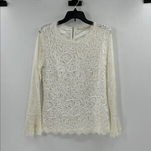 Soft Surroundings Women's Whimsical Lace Bell Sleeve Top - Ivory - Large